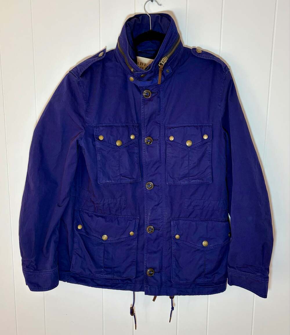 Burberry Brit Mens Blue M65 Cotton Field Jacket Military Utility Coat Large L
